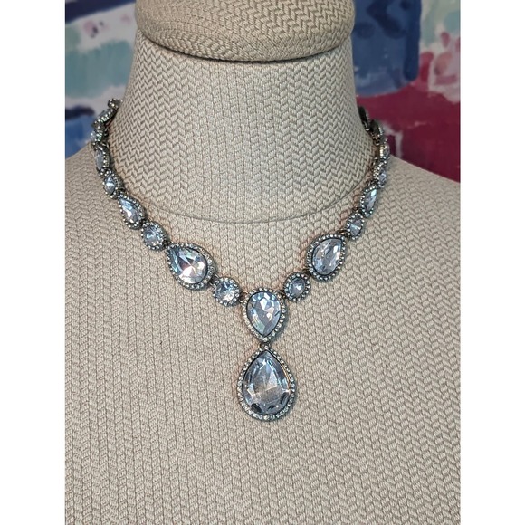 Unbranded Jewelry - Sparkling Clear Multi Faceted Crystals Choker Bib Bridal Y Drop Necklace
